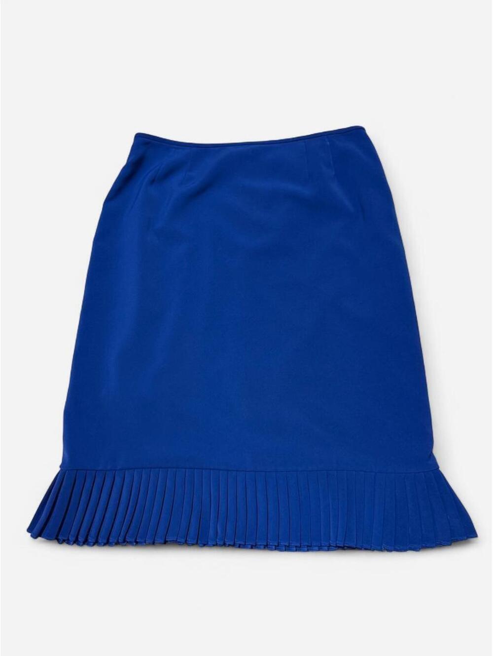 Vintage Les Suits Royal Blue Pleated Midi Skirt Ruffle Hem Size 12
